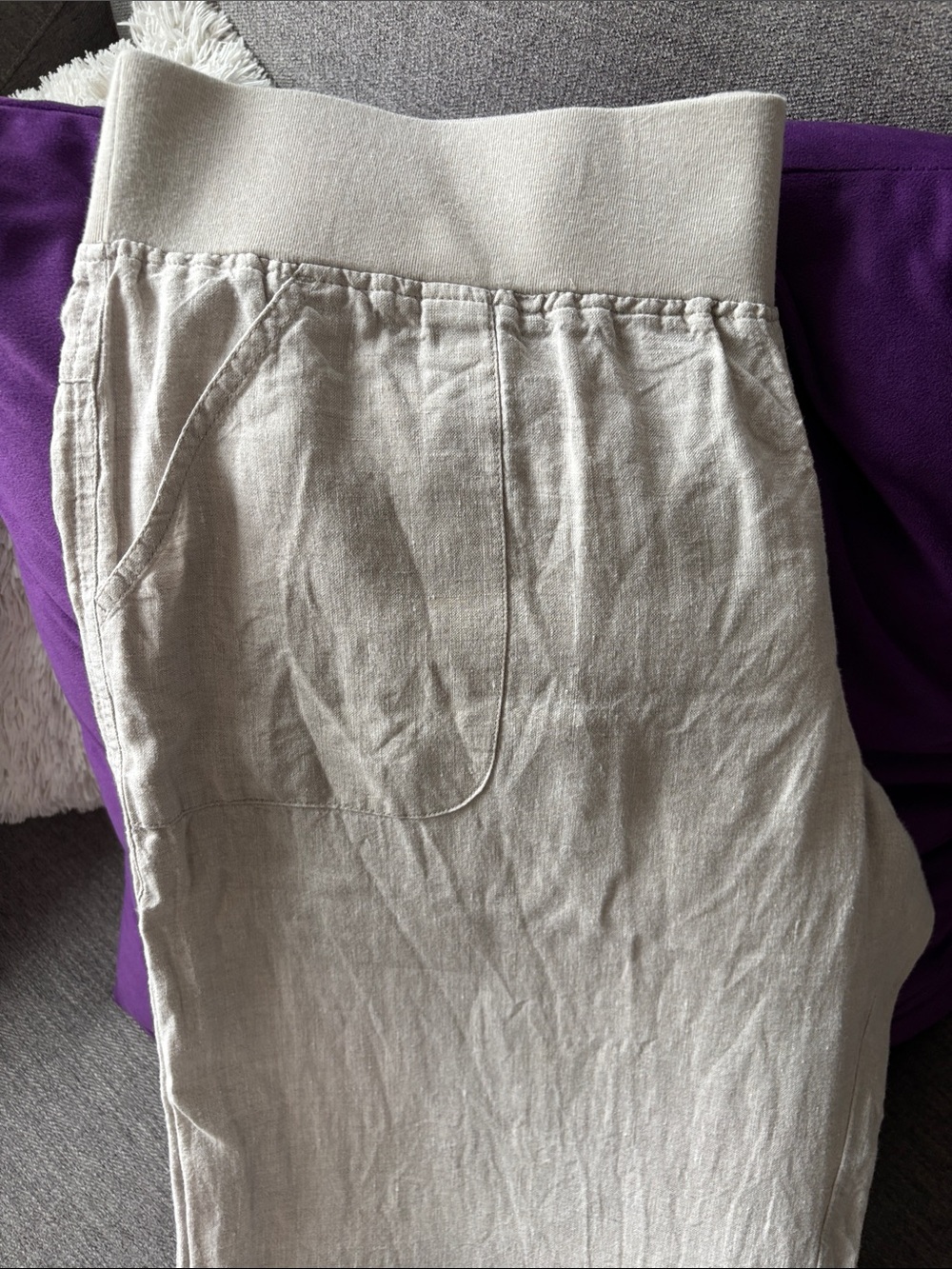 Allen Allen Neutral Cream Wide-Leg Linen-Blend Pants